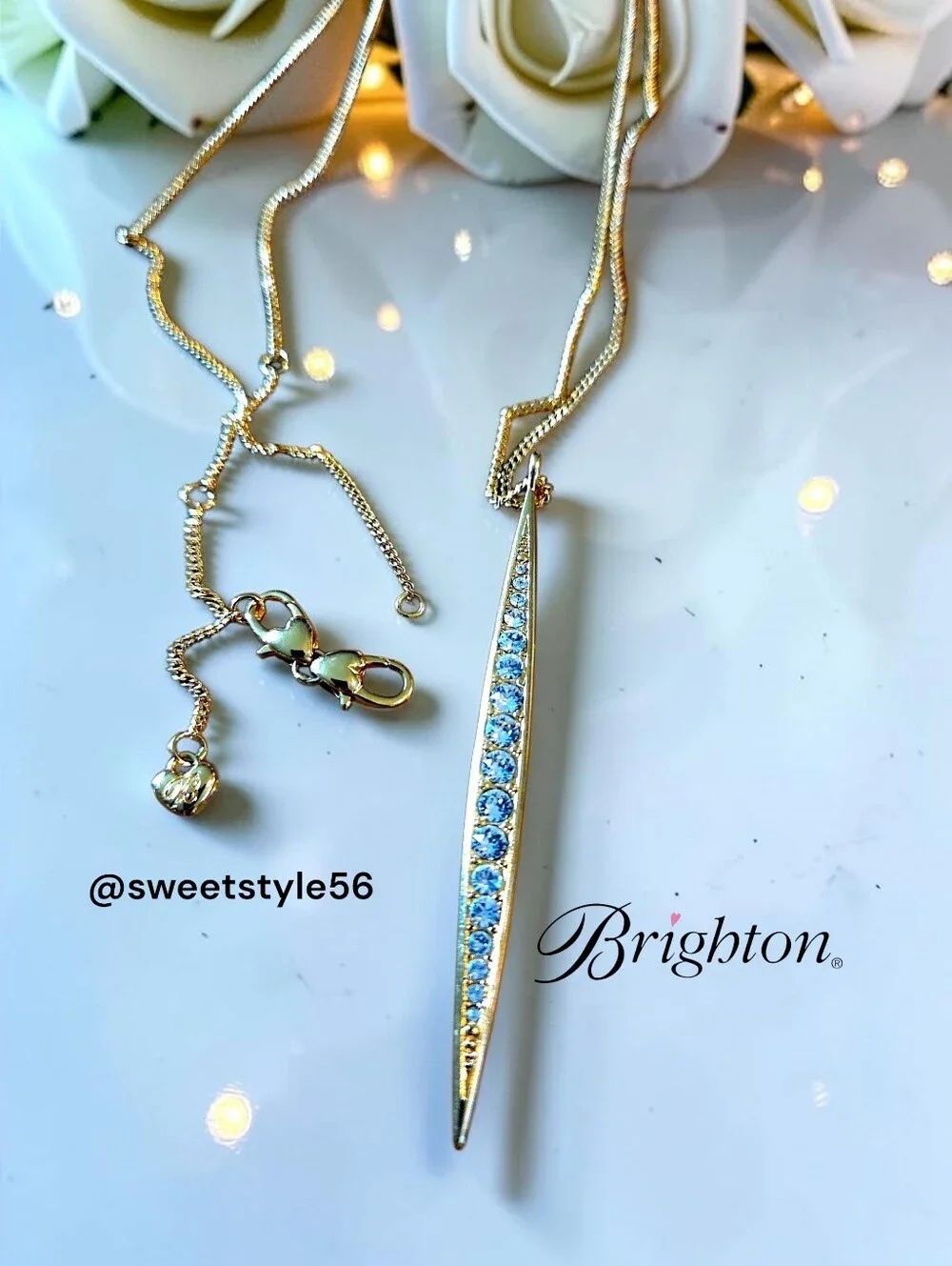 BRIGHTON "Contempo Ice" Gold And Crystal Long Length Necklace WEDDING READY!
